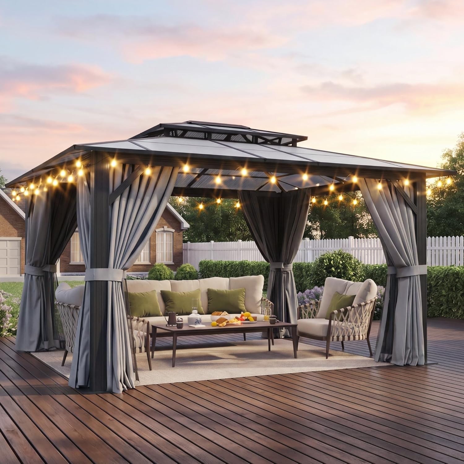 10X12 Ft Aluminum Gazebo Featuring Polycarbonate Roof