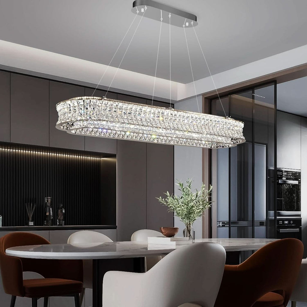 47 Inch Rectangular Chrome Crystal LED Chandeliers
