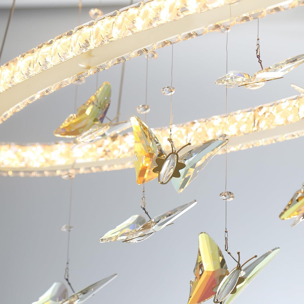 32 Inch Gold Crystal Butterfly Chandelier Ceiling Mount