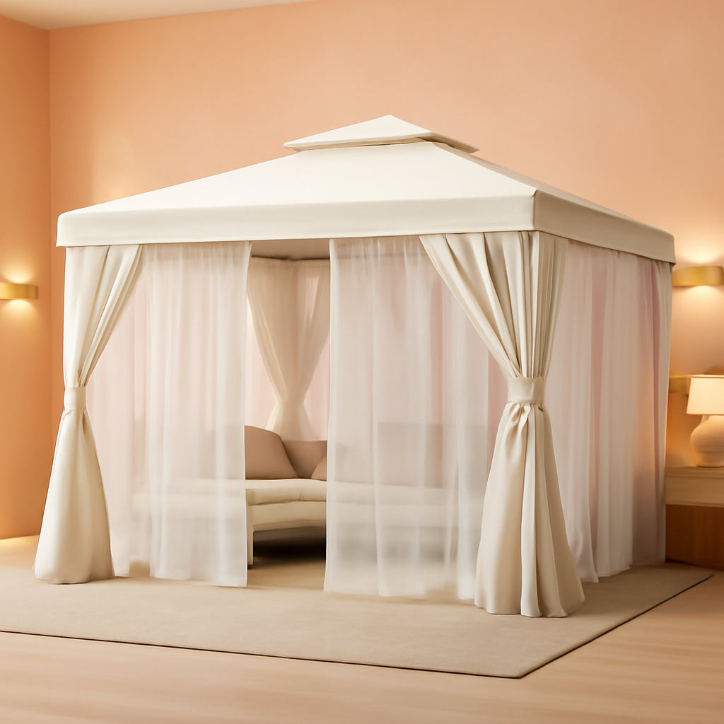 12x12 Patio Gazebo Cream White Privacy Screen Weatherproof
