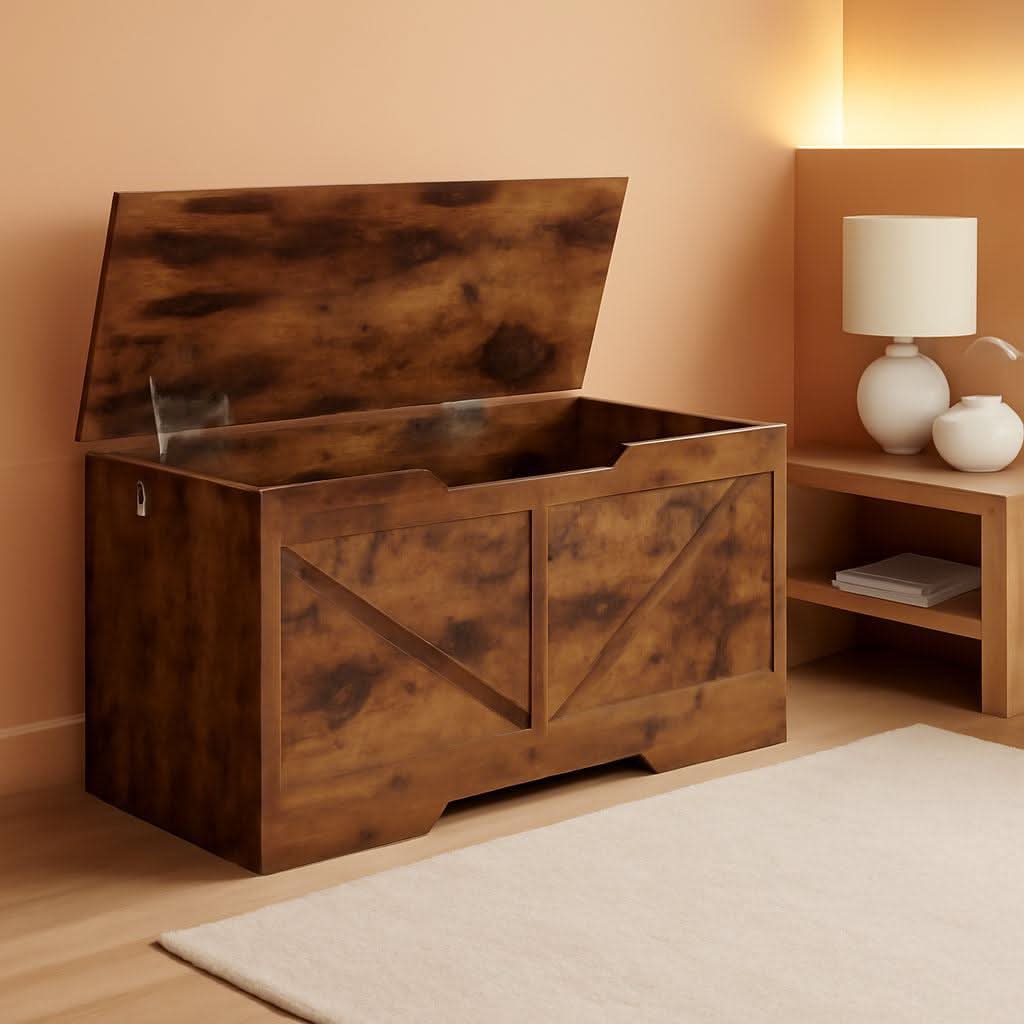 Storage Bench 39.4 Inch Rustic Wood Brown Organizer
