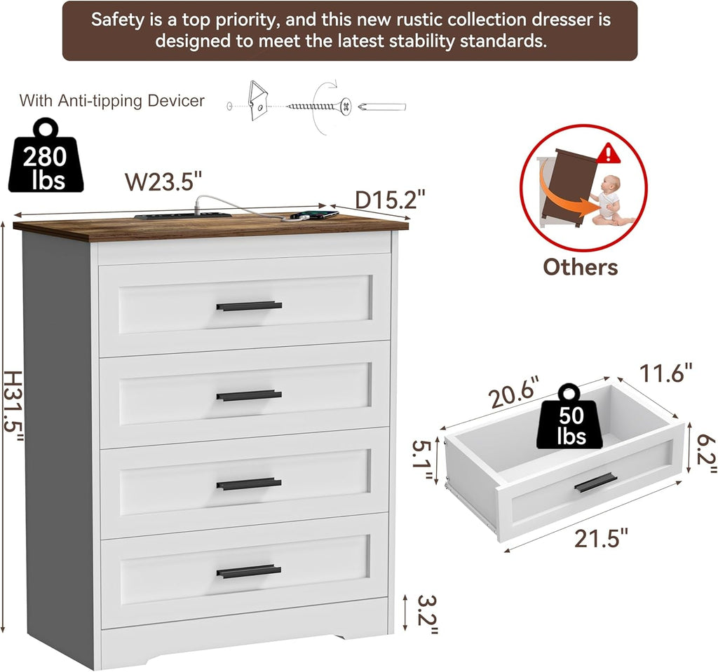 White Dresser With USB Charging Station Elegant Finish