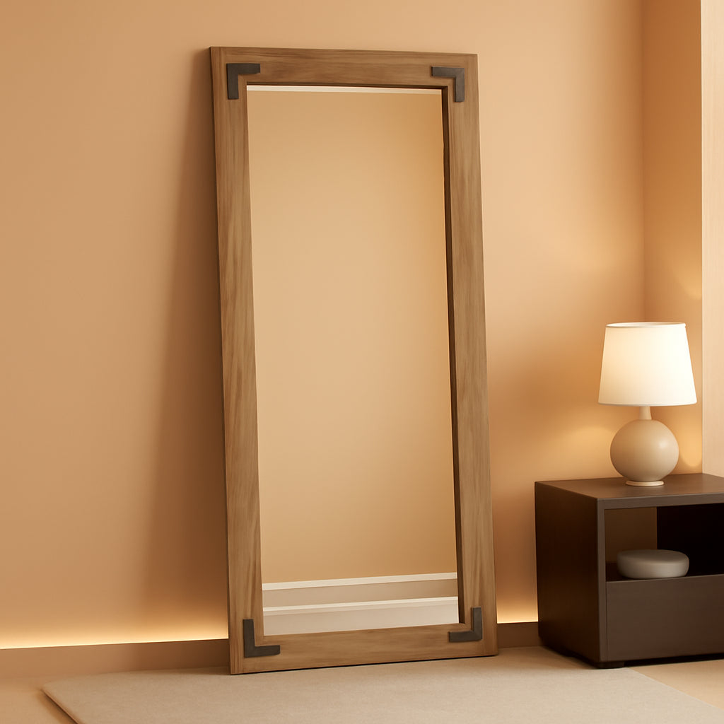 55 Inch Walnut Elegant Solid Wood Frame Floor Mirror