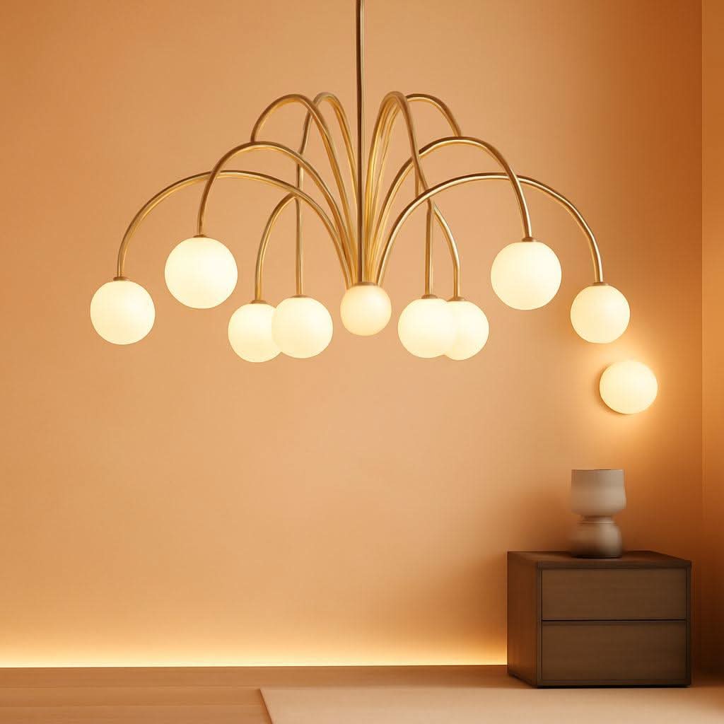 Gold Sputnik Chandelier 52 Inch Radiant Milk Glass Shades