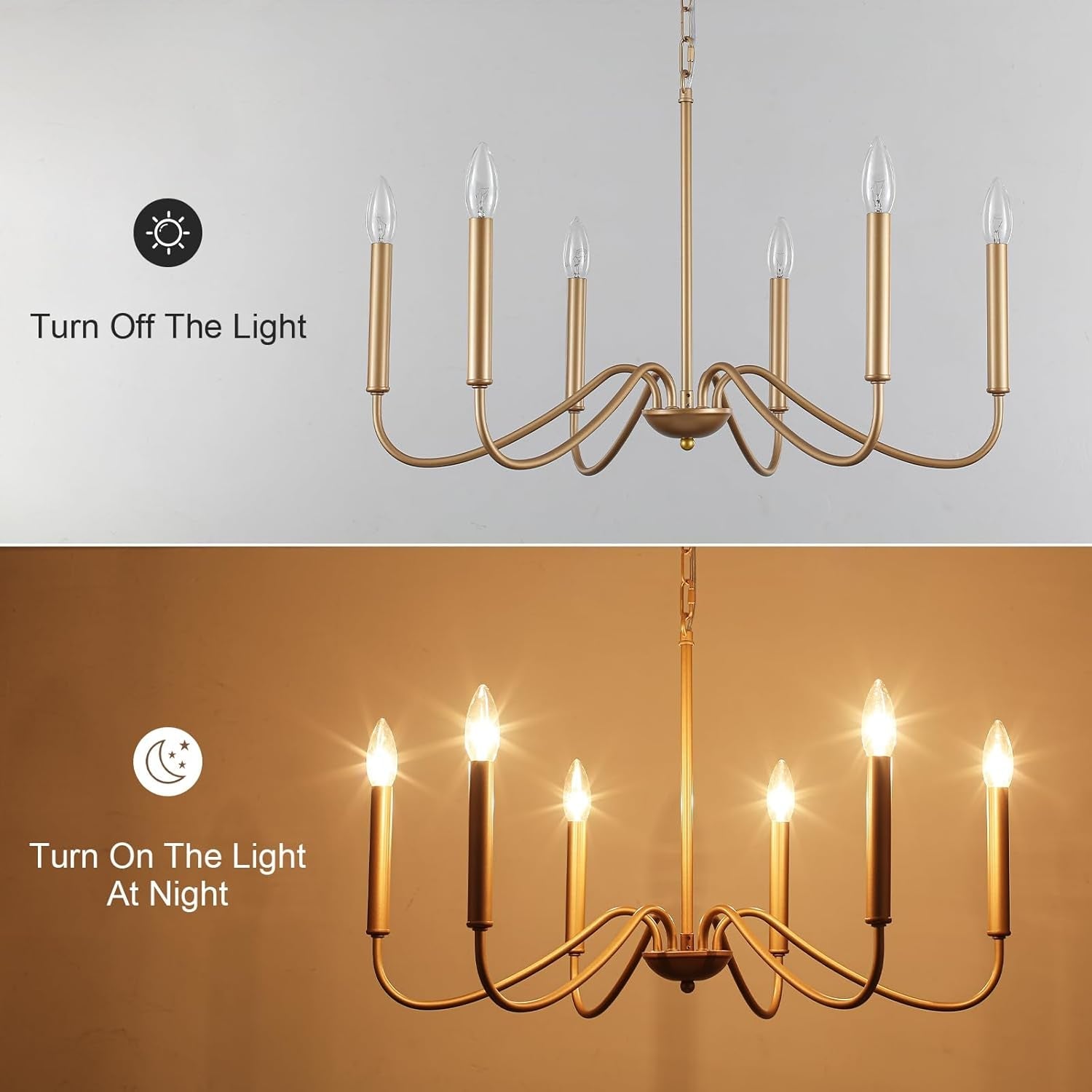 Golden Farmhouse Chandelier Dining Room Six Lights