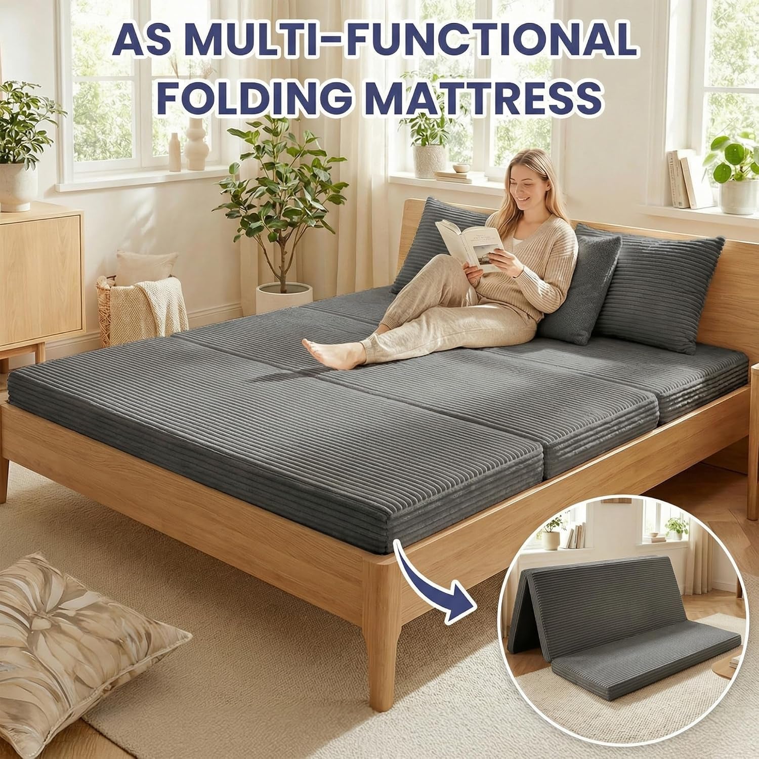 Gray Four In One Convertible Compact Sofa Bed Pillow