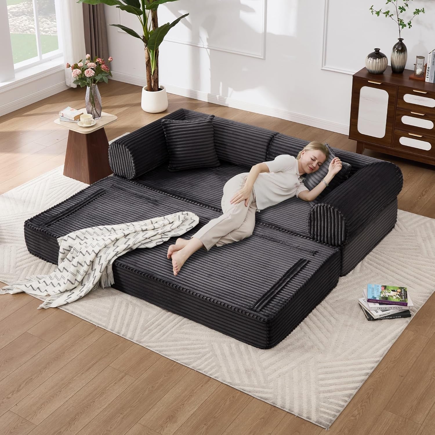 79 Inch Convertible Sofa Bed Black Luxurious Comfort