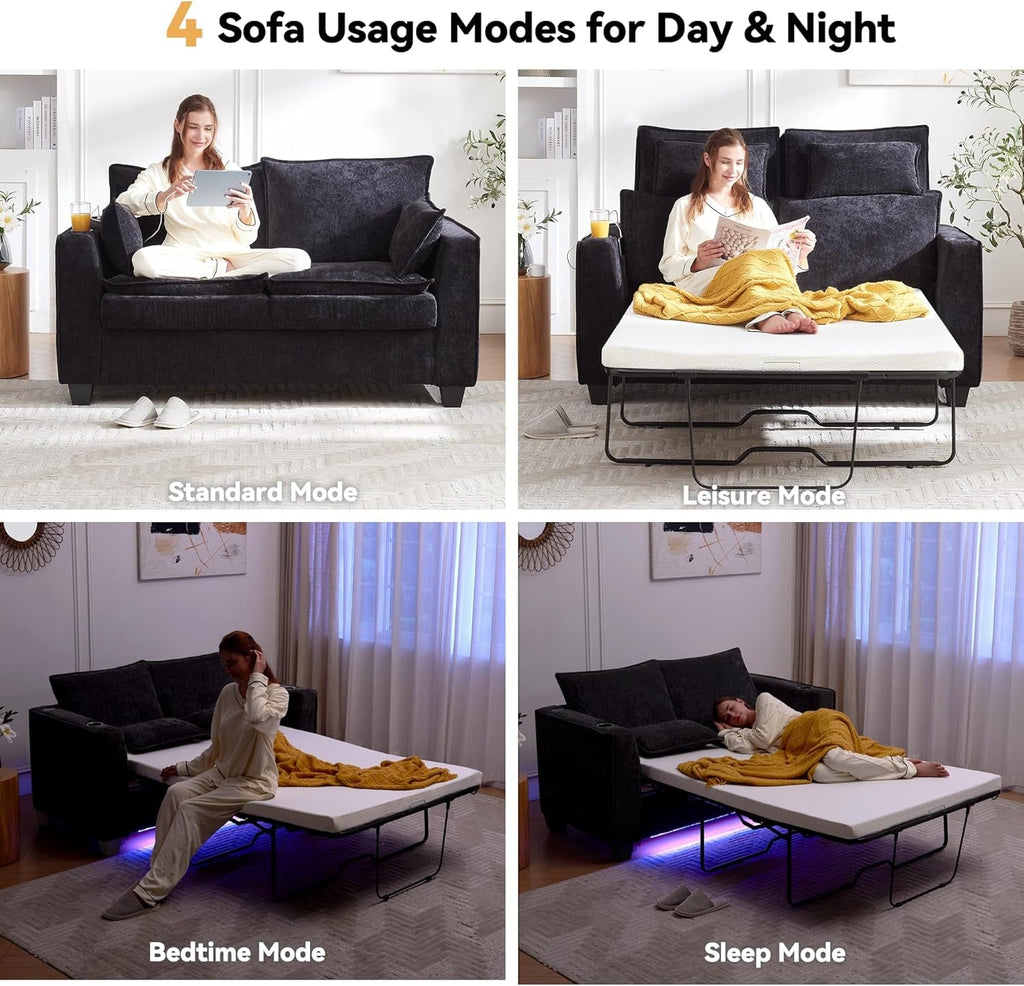 65 Inch Transformable Sofa Bed Memory Foam Mattress