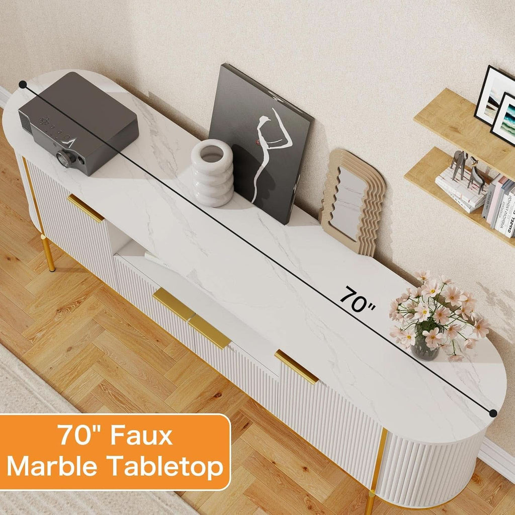 White 70 Inch TV Console With Integrated Storage Solutions