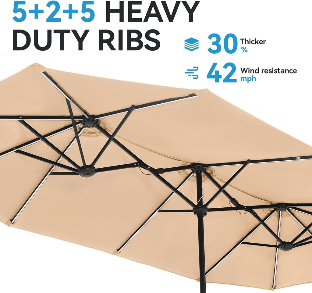 13Ft Rectangular Patio Umbrella Featuring Solar Lights