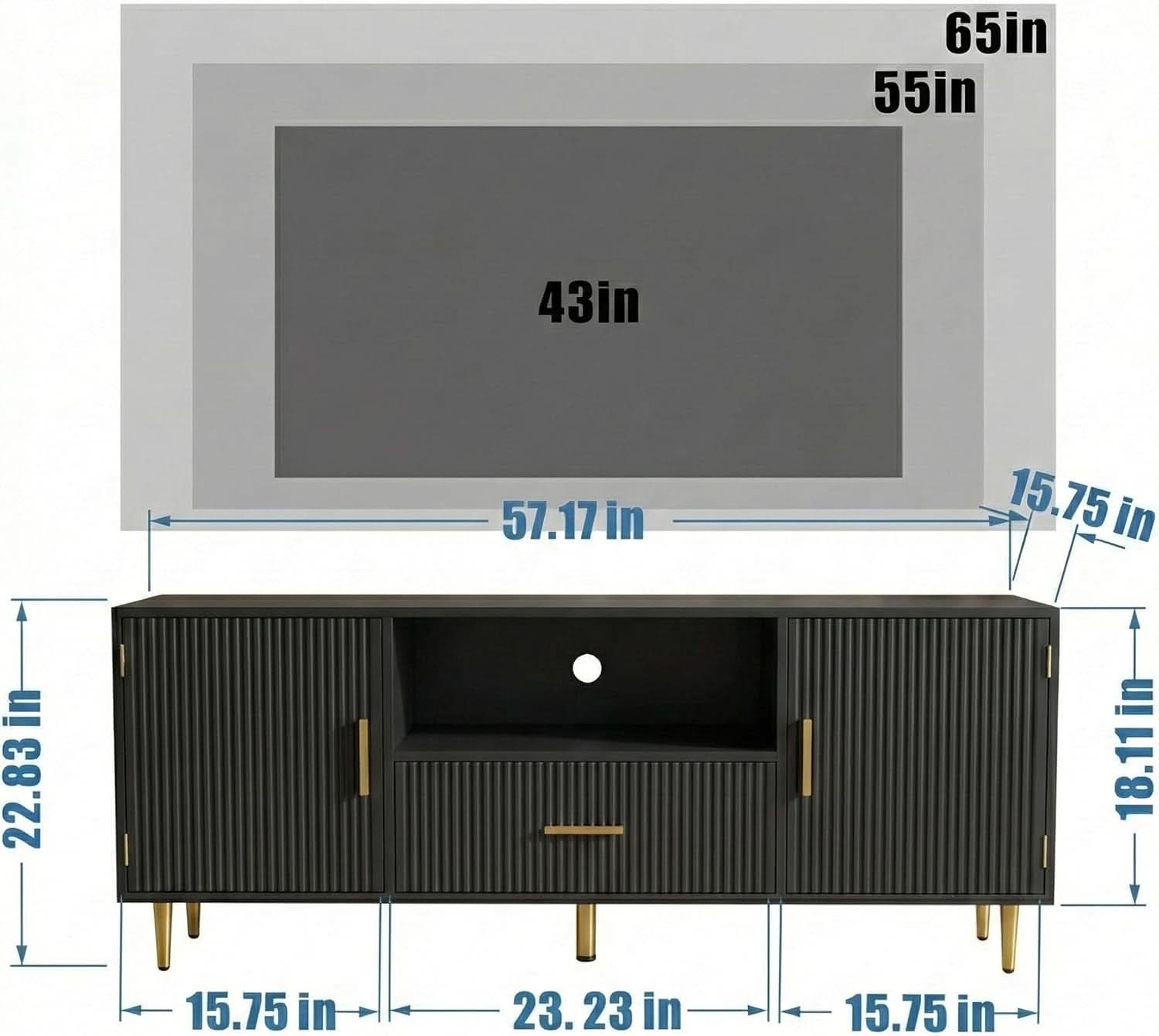Black 55 To 65 Inch TV Stand With Drawers And Cabinets Storage