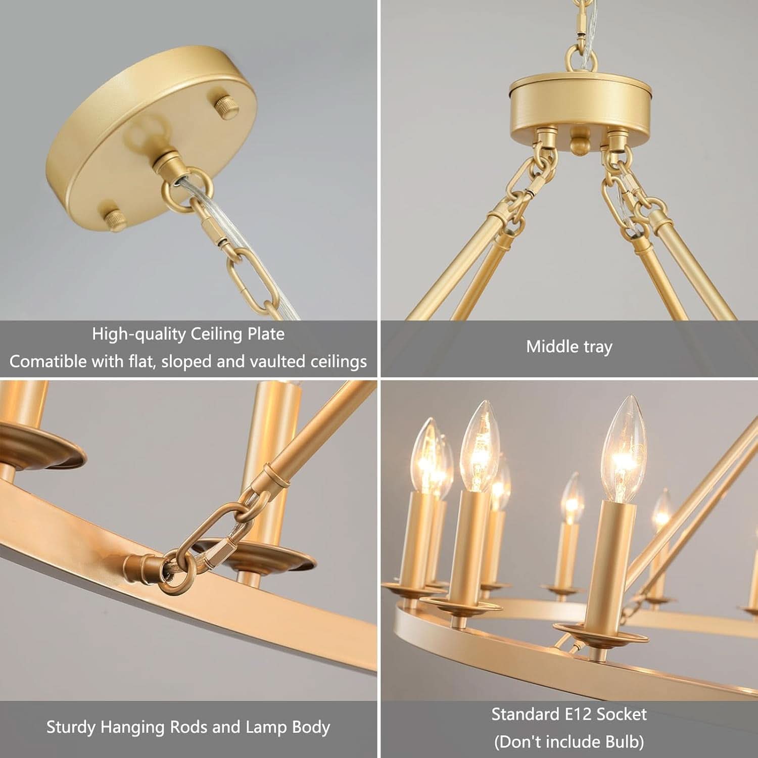 Gilded Wagon Wheel Chandelier Forty Inches Farmhouse
