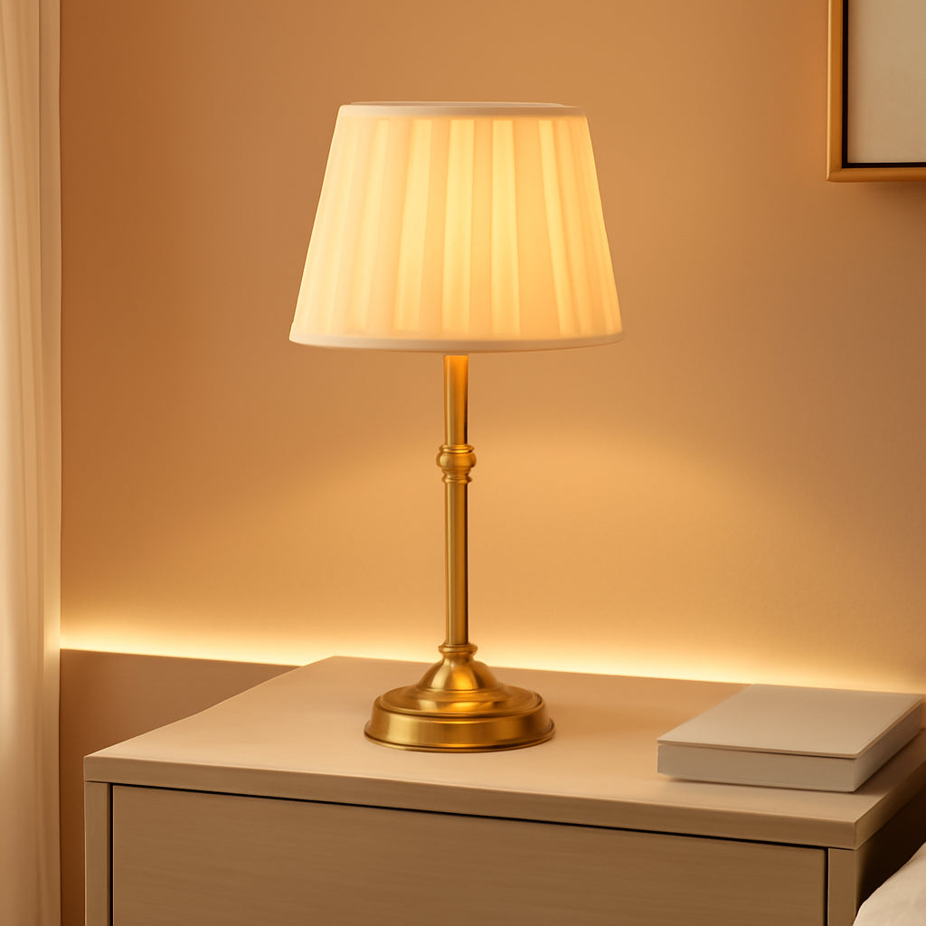 Cordless Table Lamp Gold Fabric Shade Rechargeable