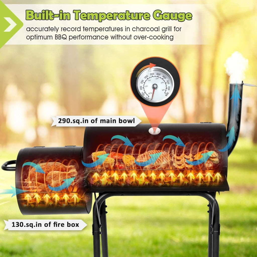 Large Outdoor Charcoal BBQ Barrel Grill With Smoker