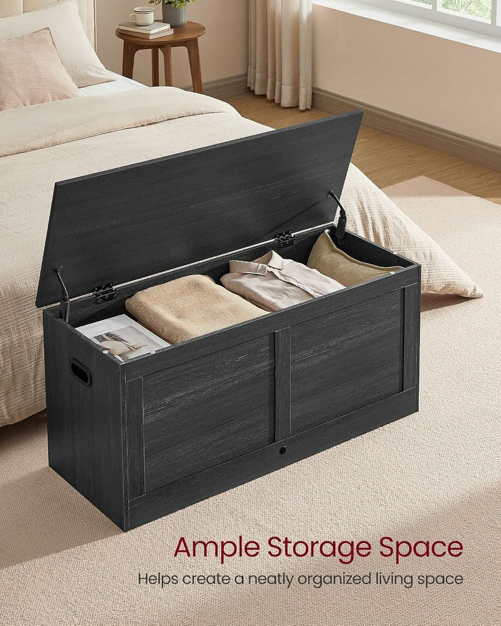 Charcoal Gray Storage Bench With 39 Inches Capacity