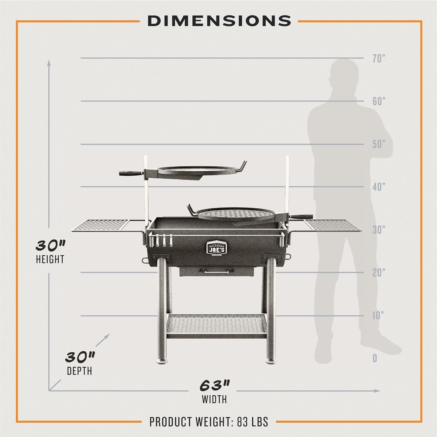 Jet Black Open Fire Barrel Charcoal Grill 480S qIn Cooking Area