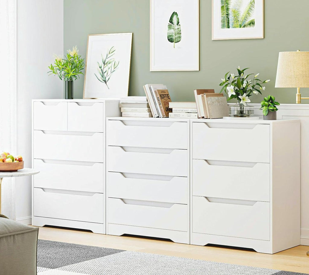 White Contemporary Solid Dresser With Three Drawers
