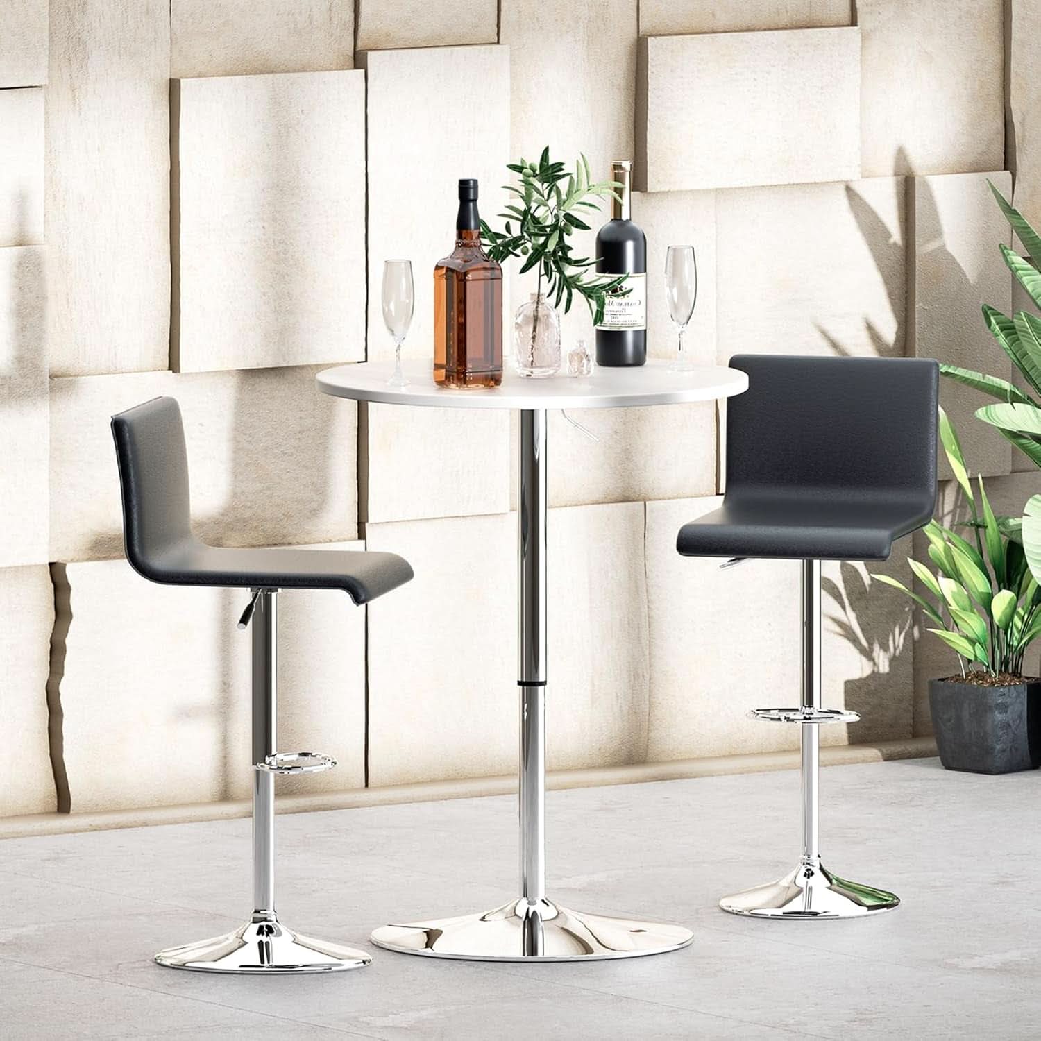 Round Height Adjustable Pub Table White Durable Patio