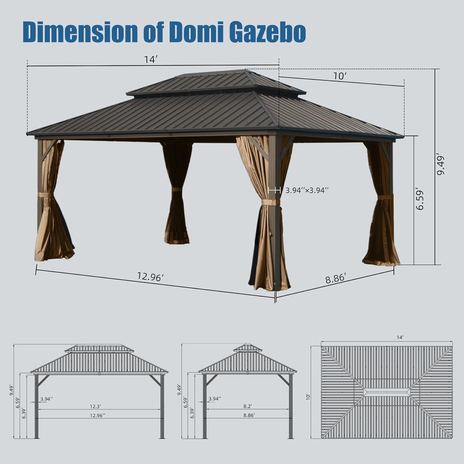 Domi 10x14 Espresso Brown All Weather Gazebo OutdoorPatio