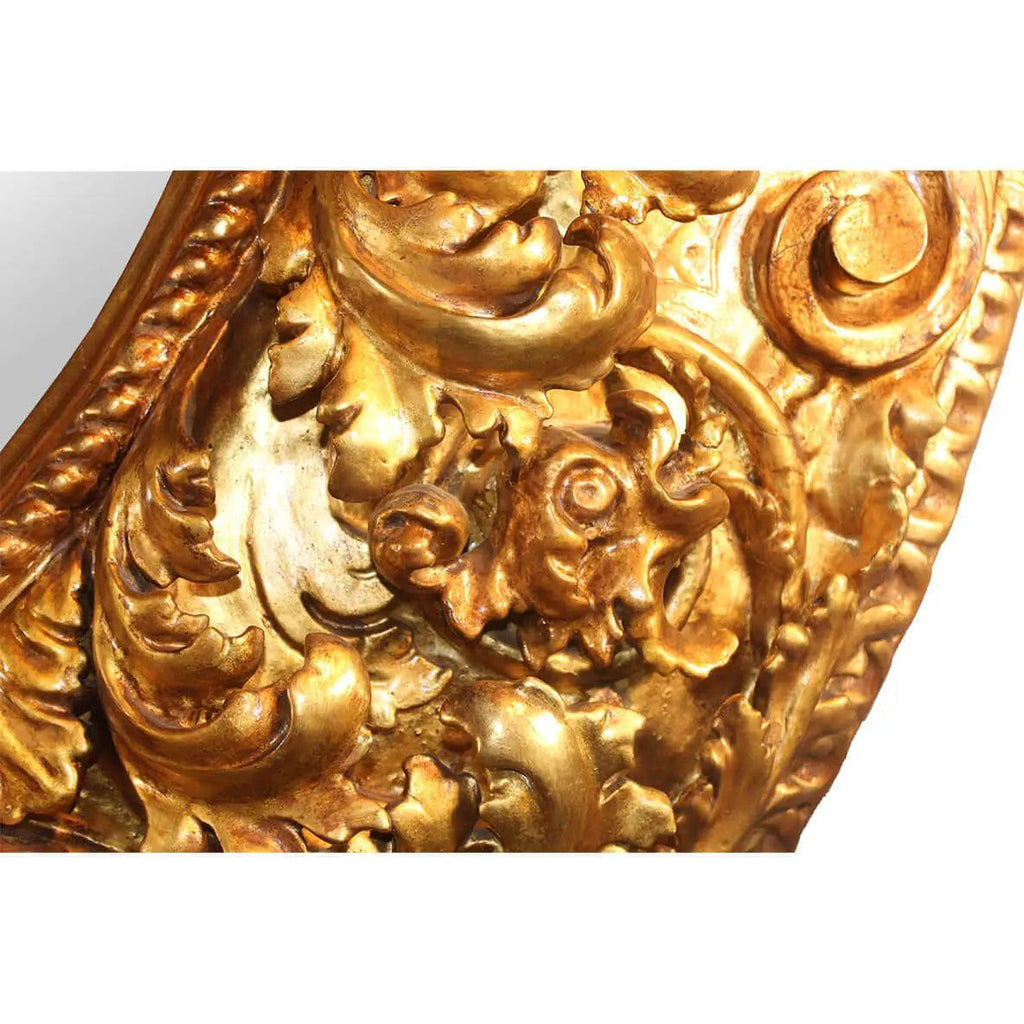 Canvello Antique French Round Wall Mirror Carved Wood Gold Frame