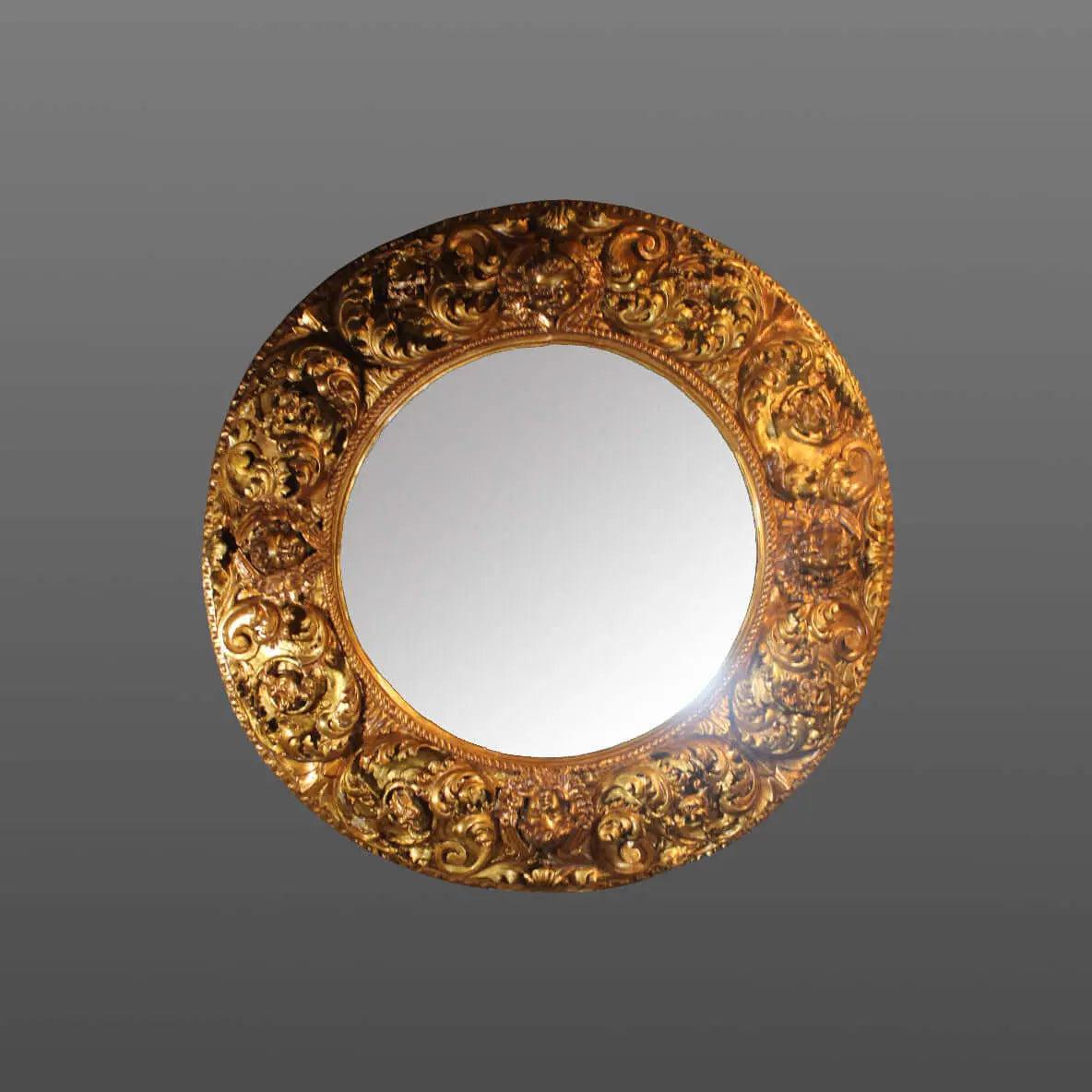 Canvello Antique French Round Wall Mirror Carved Wood Gold Frame