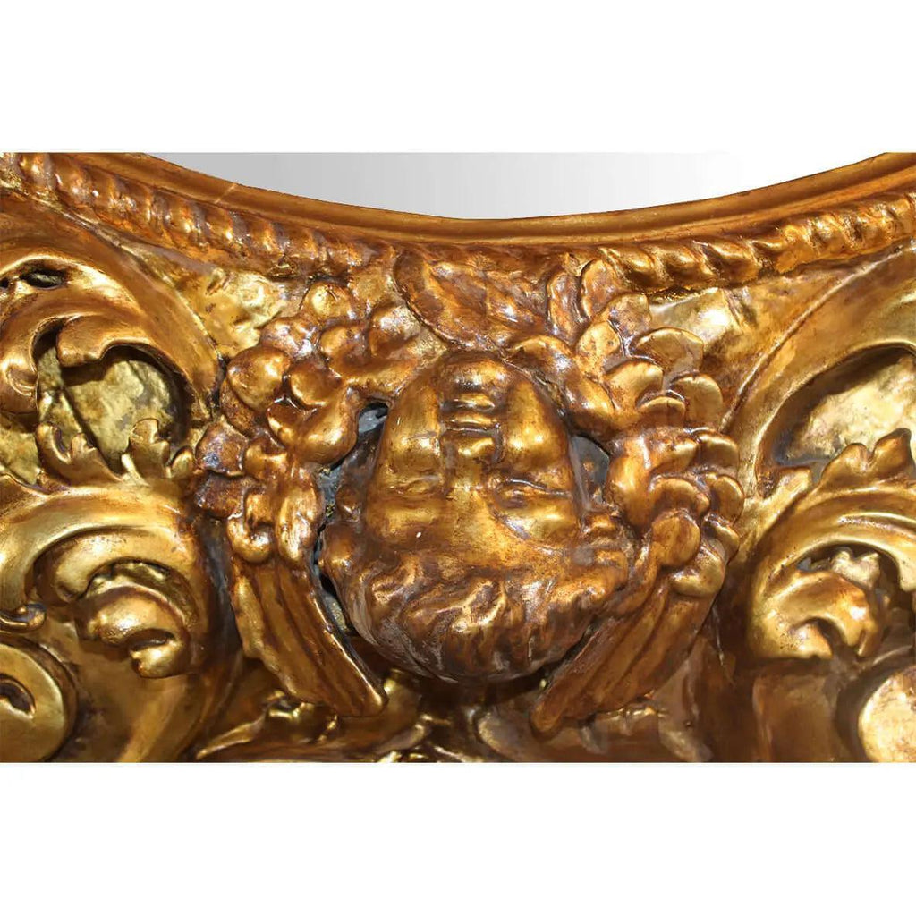Canvello Antique French Round Wall Mirror Carved Wood Gold Frame