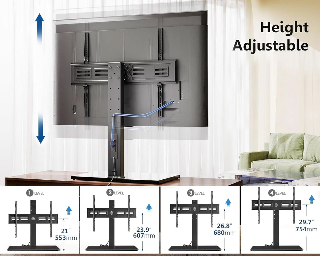 50 To 85 Inches TV Stand Height Adjustable Swivel Base Outlets