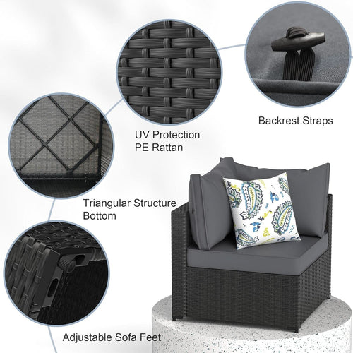 5 Piece Patio Furniture Set Waterproof Rattan Grey Cushions