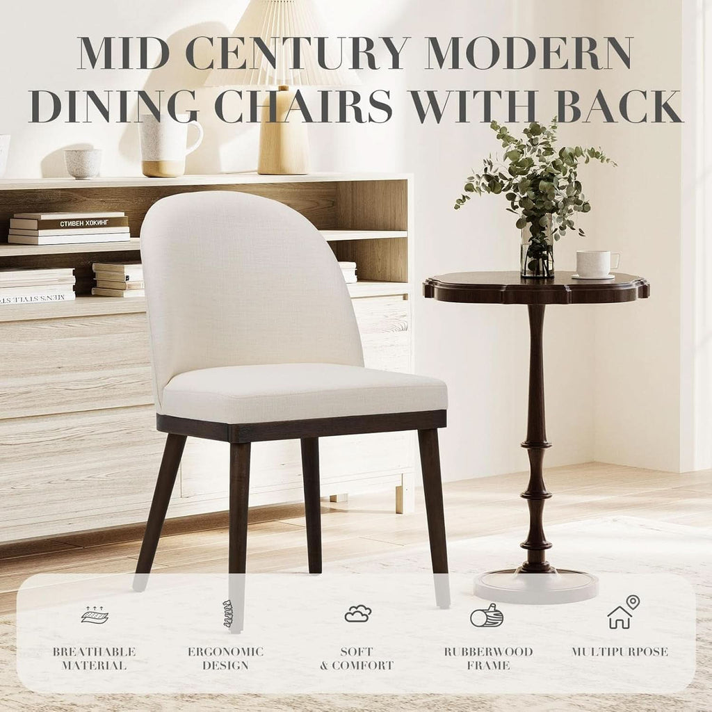 Beige Upholstered Dining Chairs Featuring Wood Frame