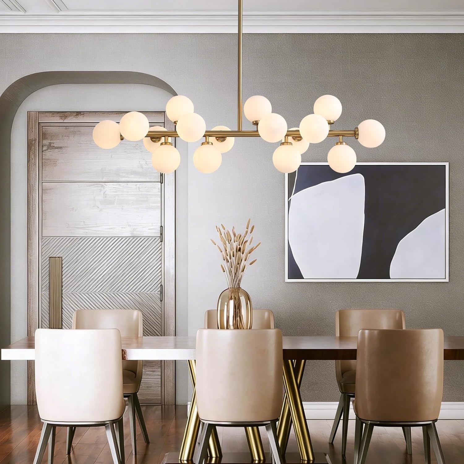 Milky White Glass Globe Sputnik Ceiling Chandelier