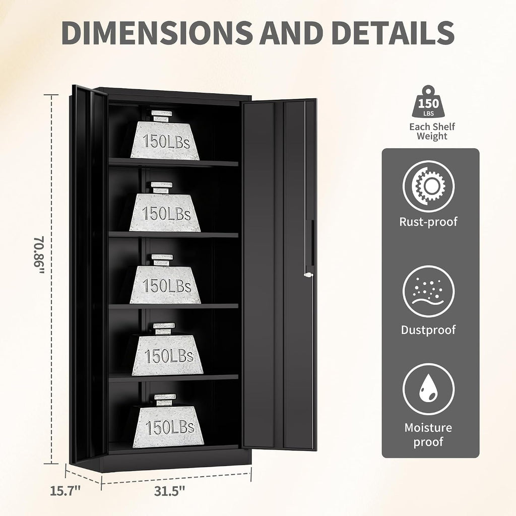 Black Powdercoated Steel Storage Cabinet Lock 71Inch