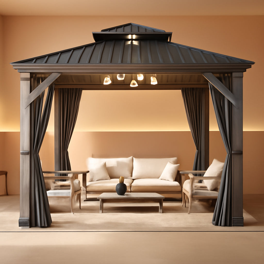 10x10 Outdoor Garden Patio Structure Gazebo With Curtains