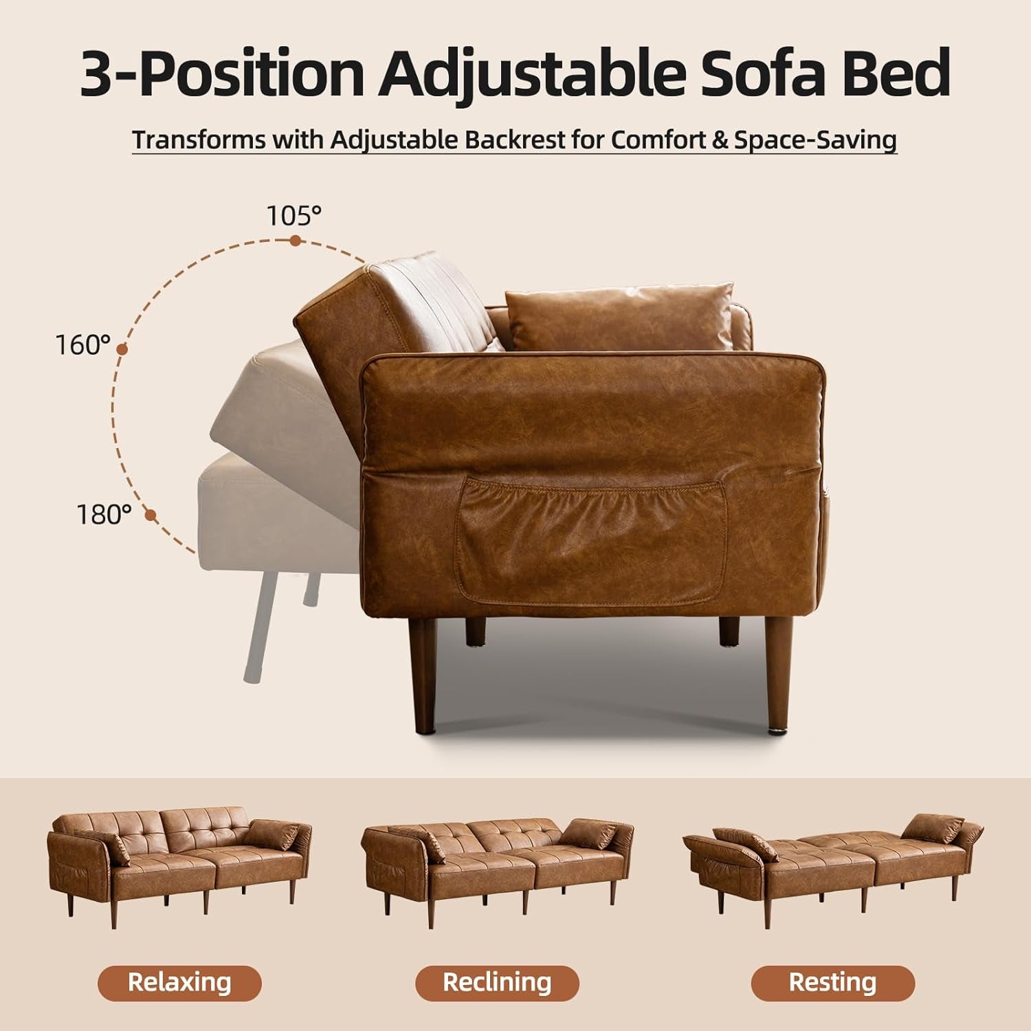 Eighty FiveInch Ultra Convertible Armrests Futon Sofa Bed