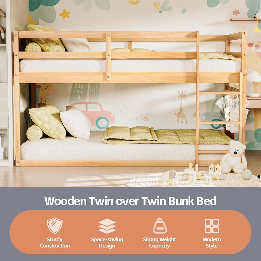 Twin Over Twin Natural Finish Solid Wood Bunk Bed Ladder
