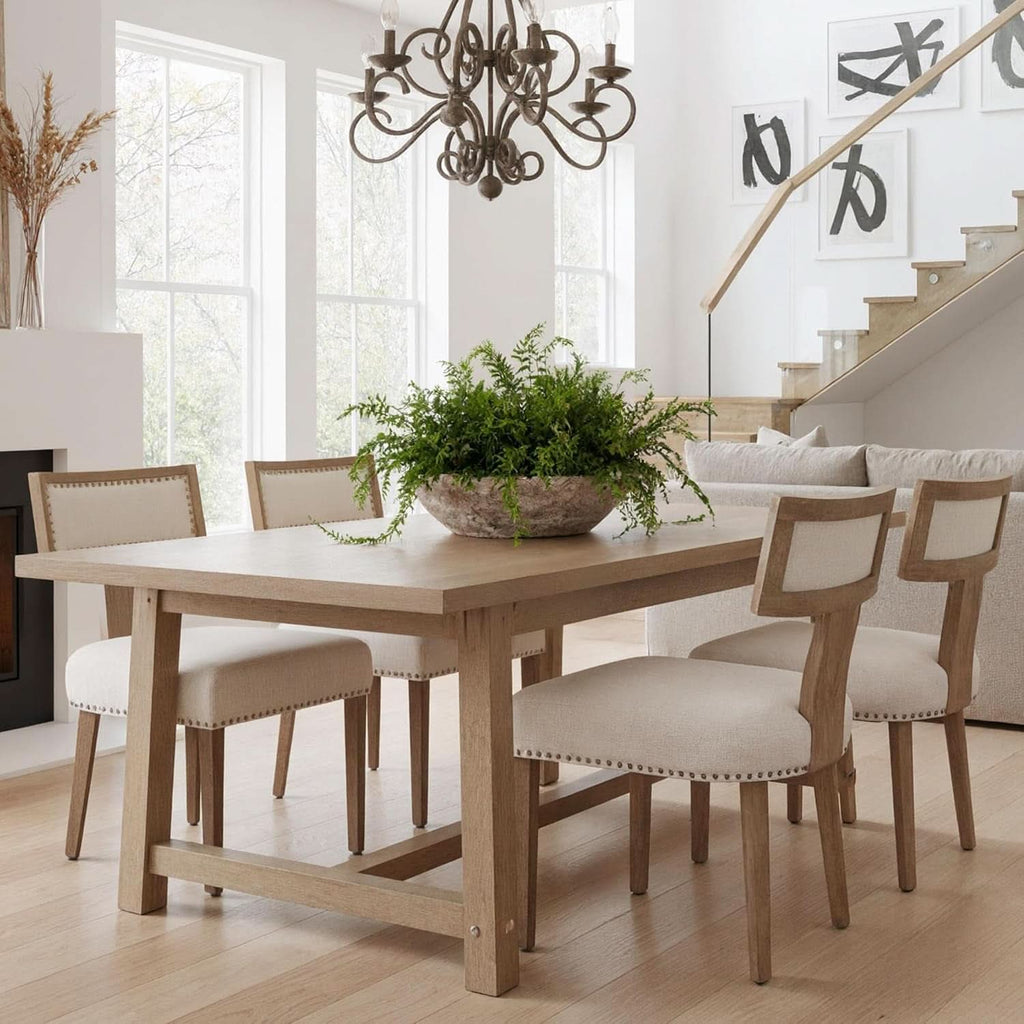 Beige Upholstered Mid Century Dining Chairs Collection
