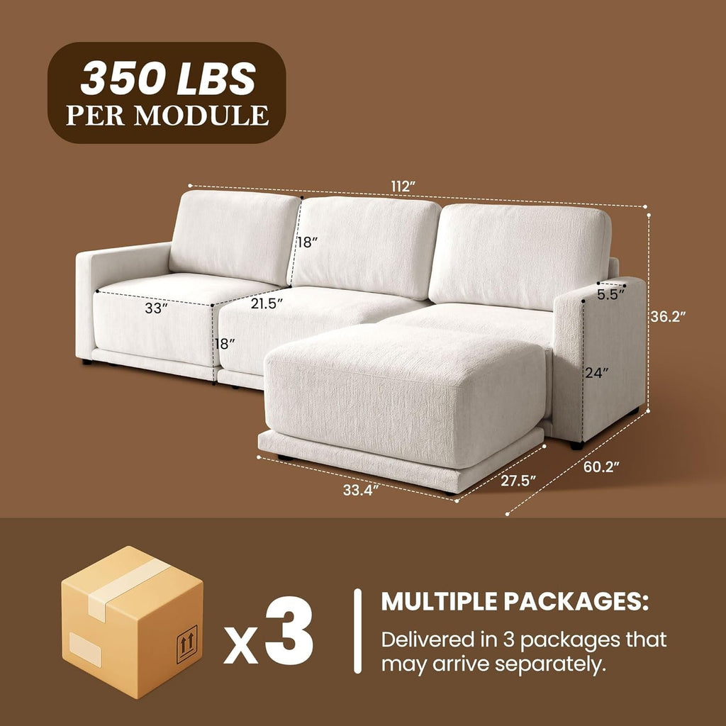 112 Inch Beige Tone Modular Sectional Sofa With Ottoman
