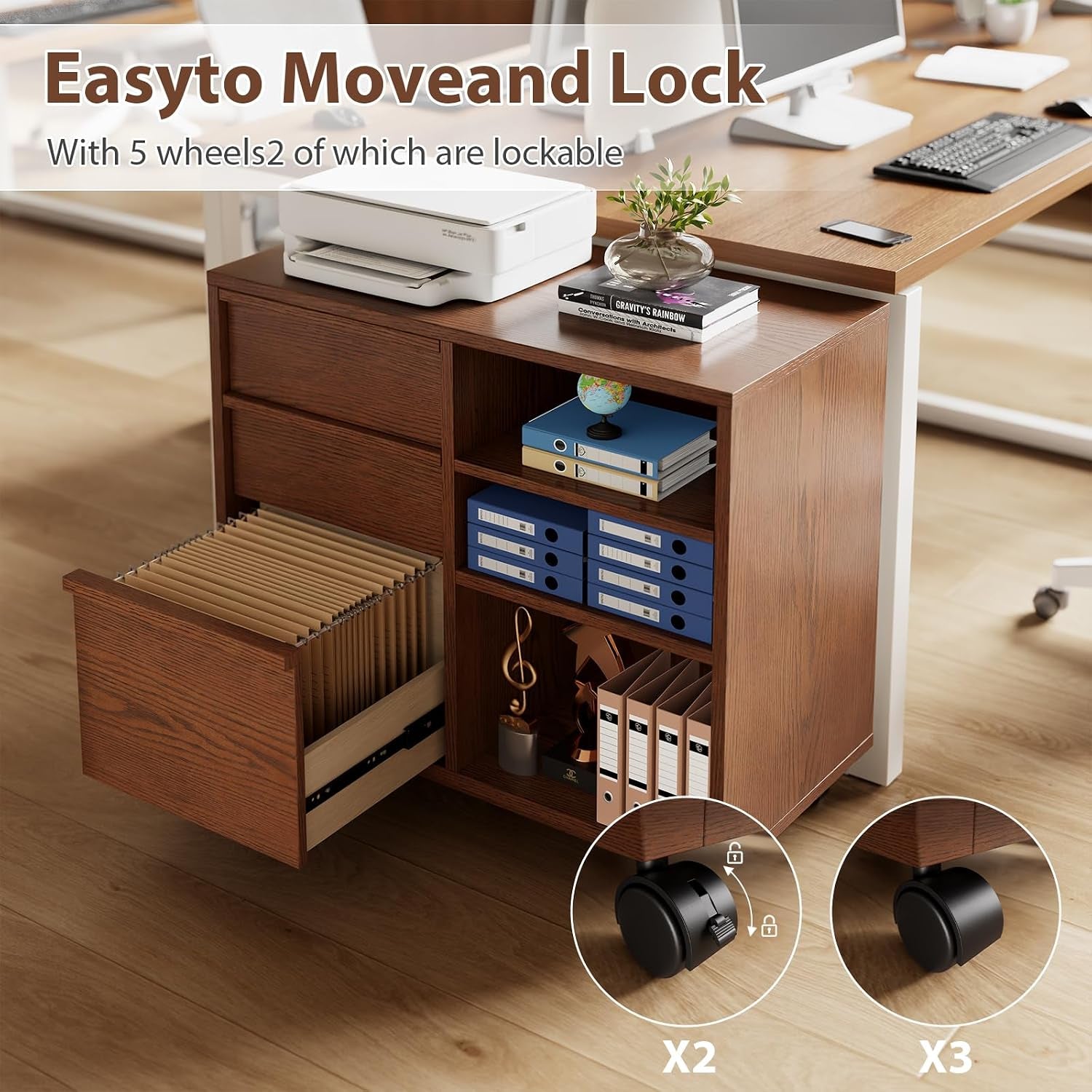Premium Solid Walnut Three Drawer Lockable Cabinet
