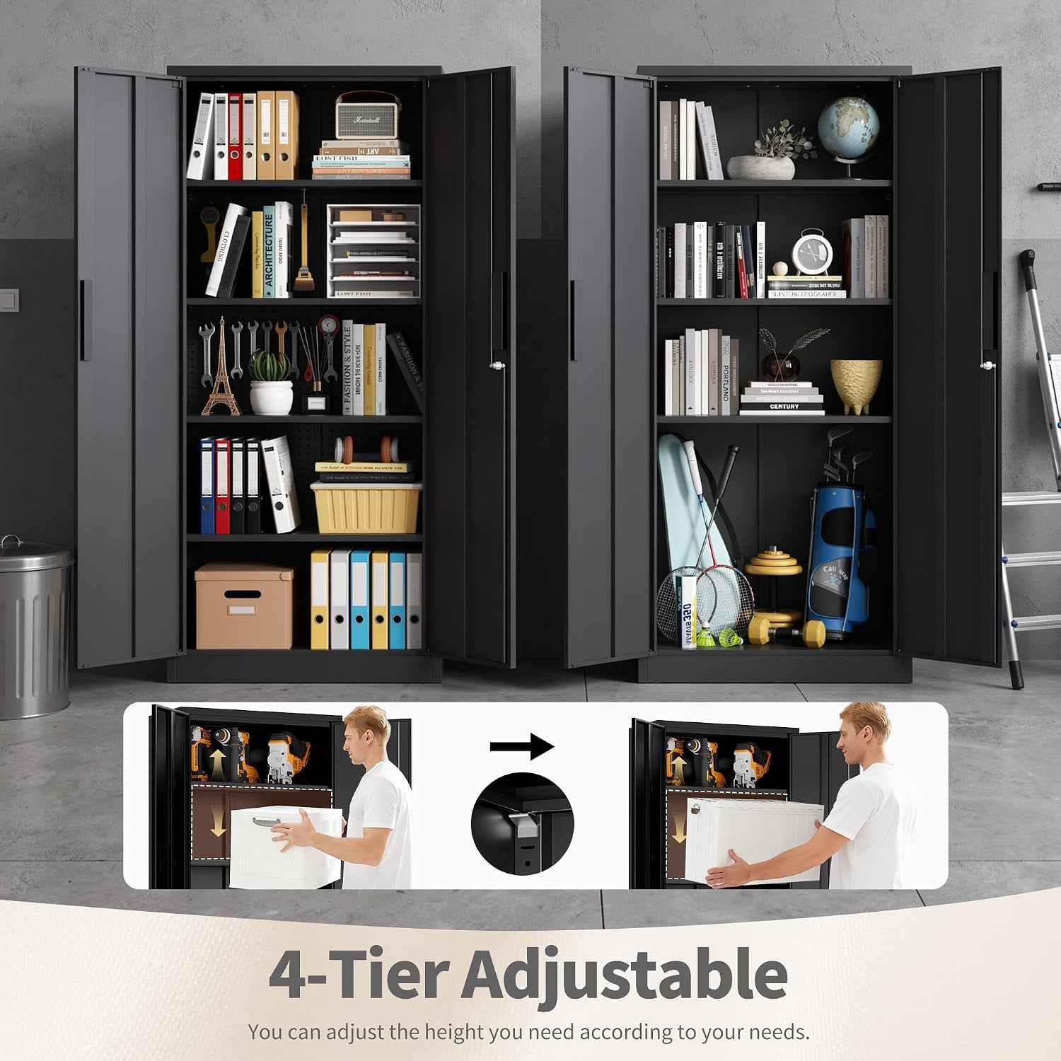 Black Powdercoated Steel Storage Cabinet Lock 71Inch