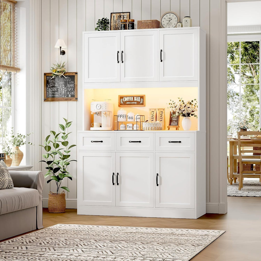 Tall White 72 Inch Kitchen Pantry Cabinet Illumination