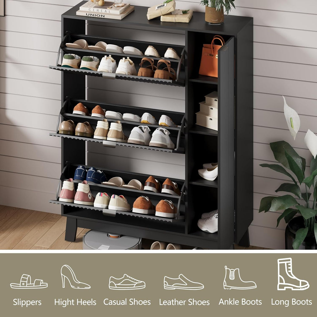 Black Freestanding Shoe Cabinet Featuring 3 Drawers