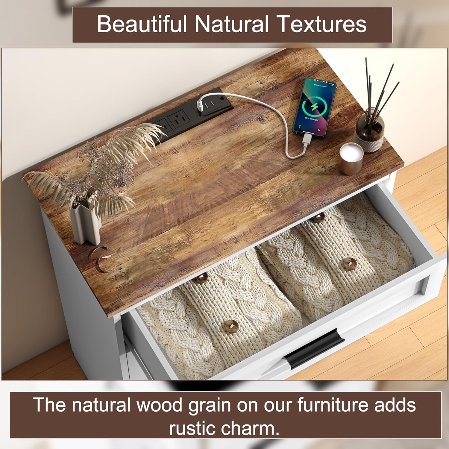 White Dresser With USB Charging Station Elegant Finish