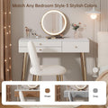 Beige Faux Leather Vanity Desk With Mirror Lighting