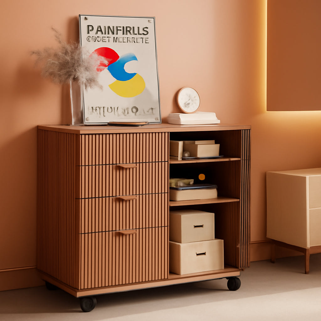 Five Drawer Wooden File Cabinet With Adjustable Shelf