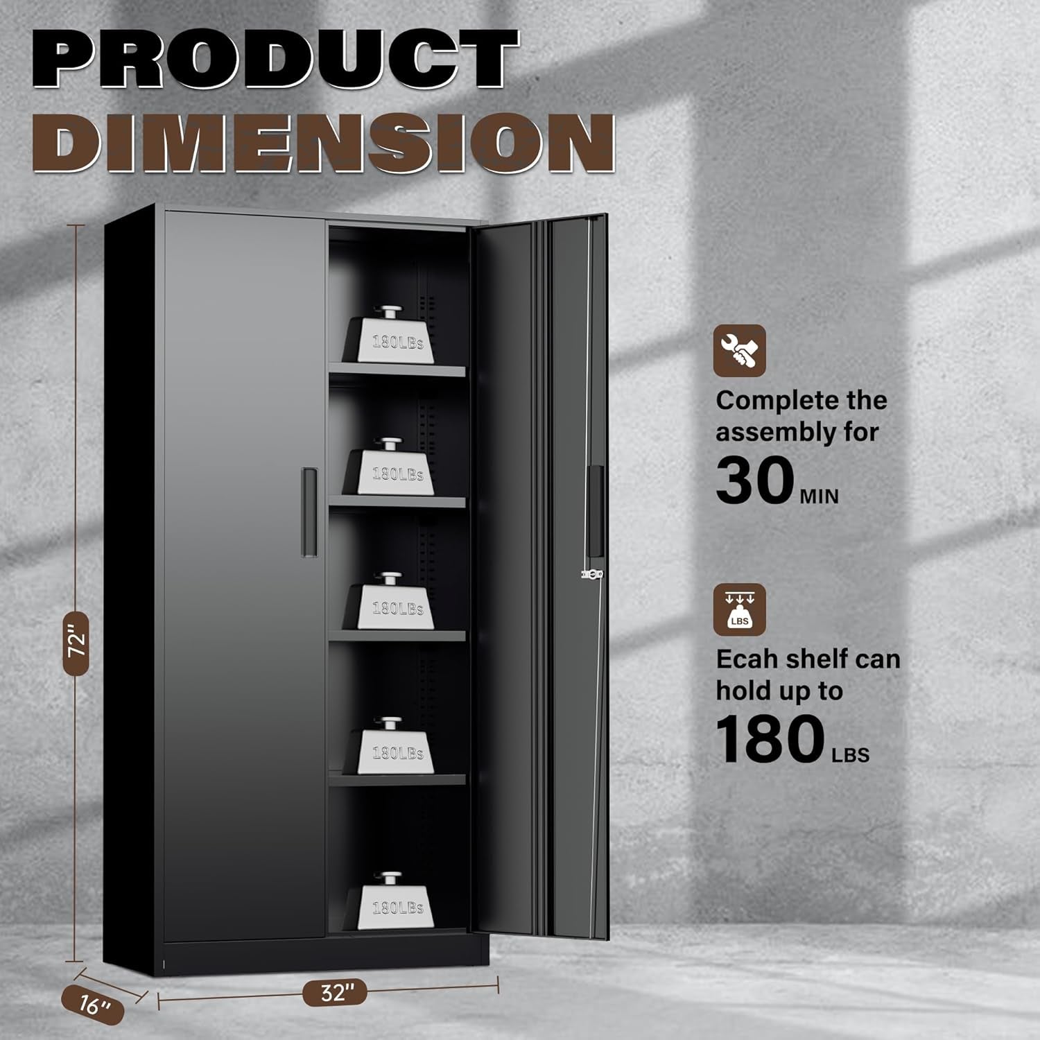 72 Inches Heavy Duty Metal Storage Lockable Cabinet