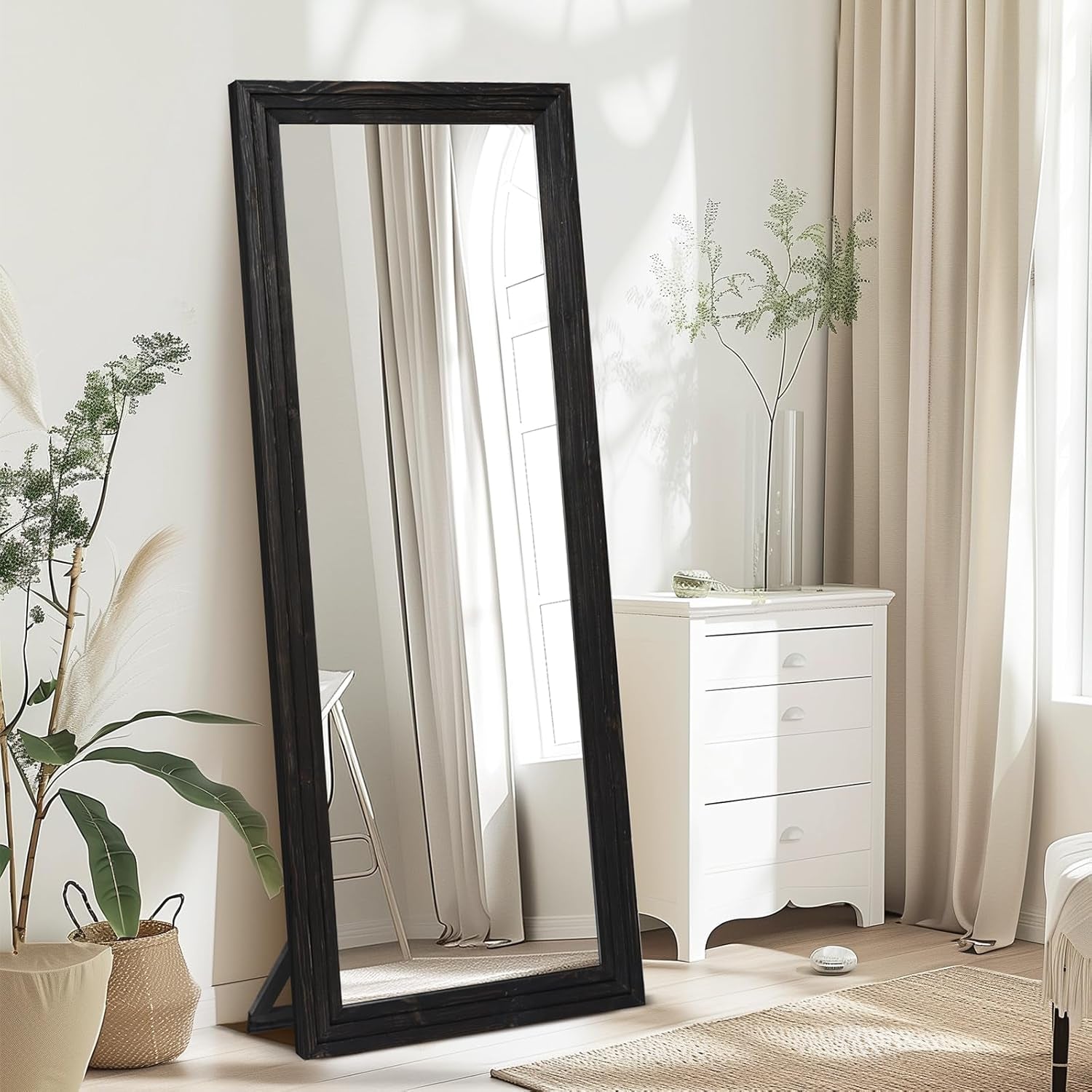 65 Inch Full Length Floor Mirror With Solid Wood Frame Black