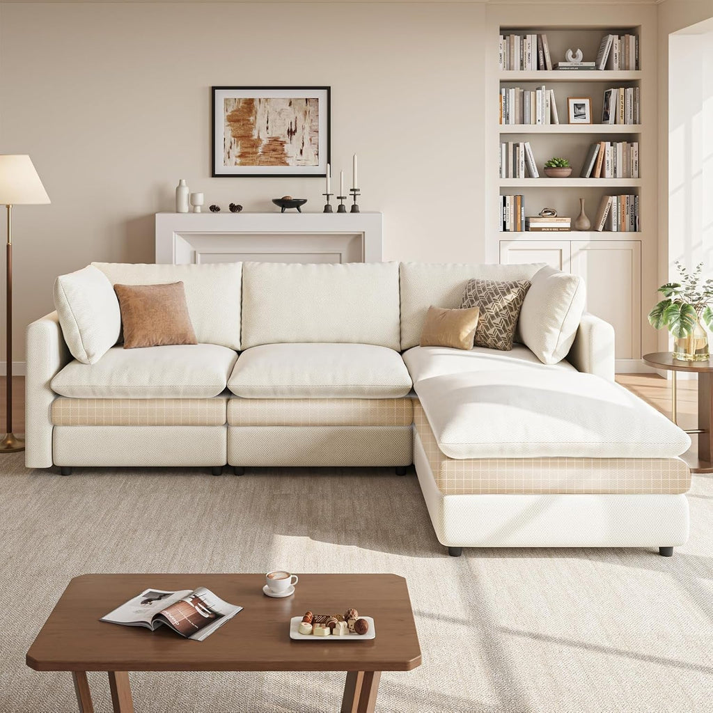 NinetySevenInch L Shaped Modular Sectional Sofa Beige