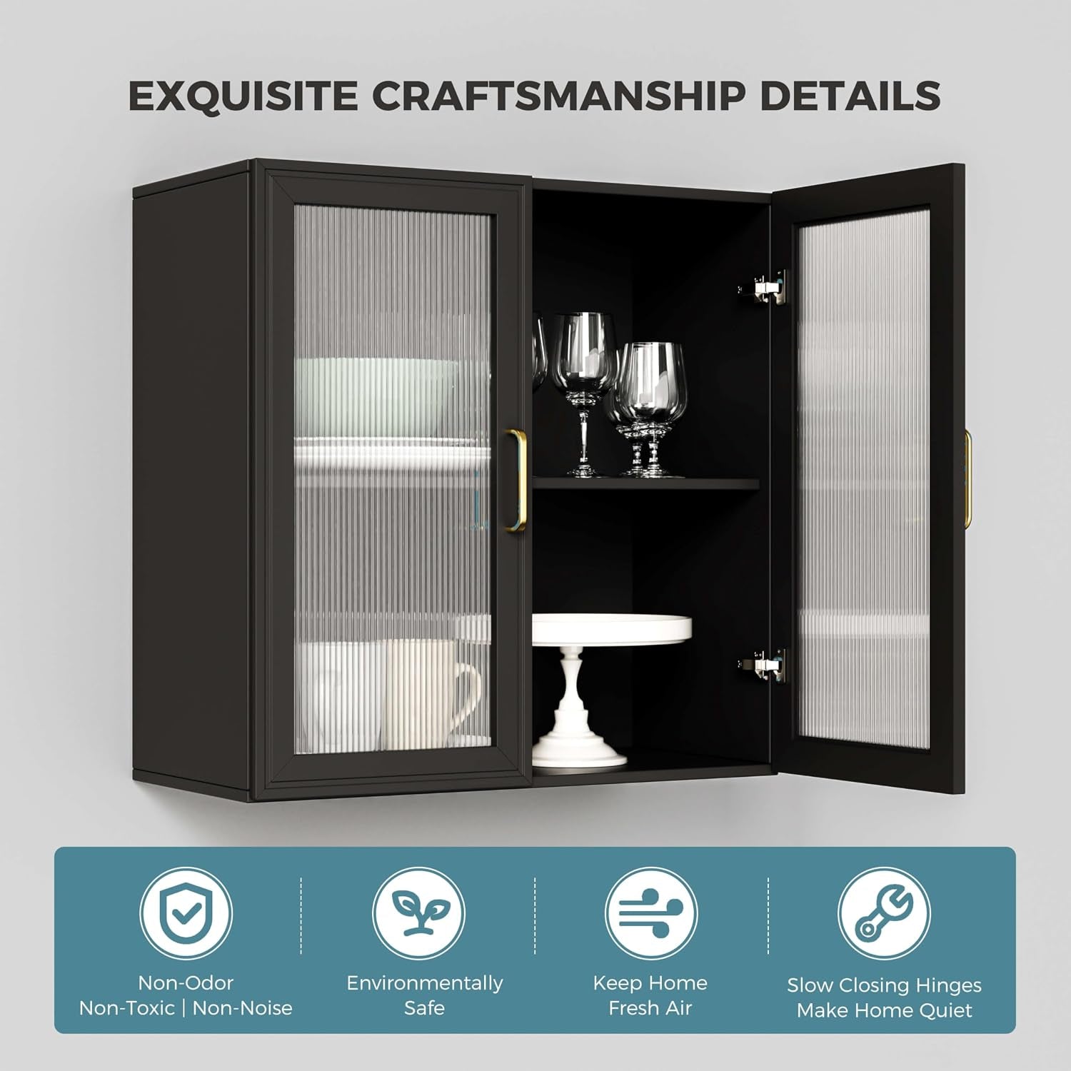 24 Inch Wide Black Wall Cabinet Durable Acry lic Doors