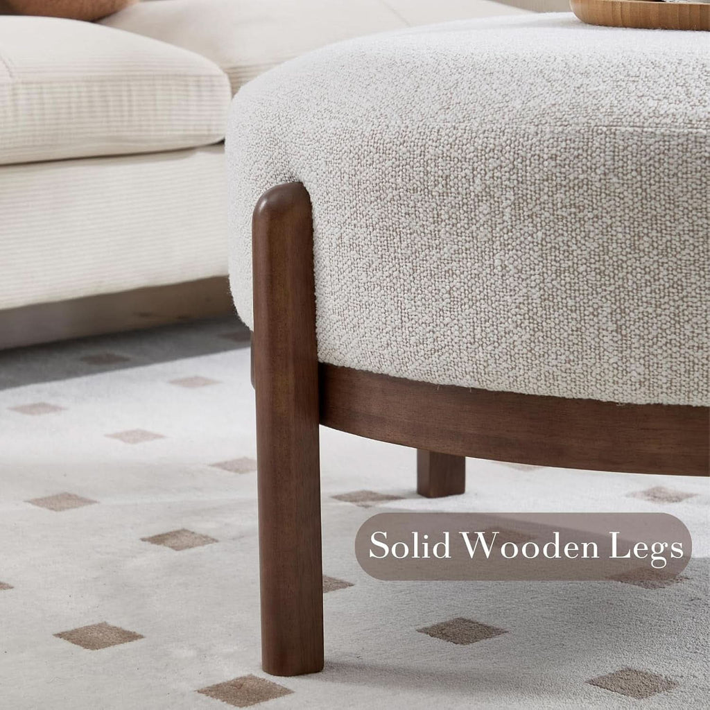Beige Sherpa Ottoman Footstool With Premium Lumber