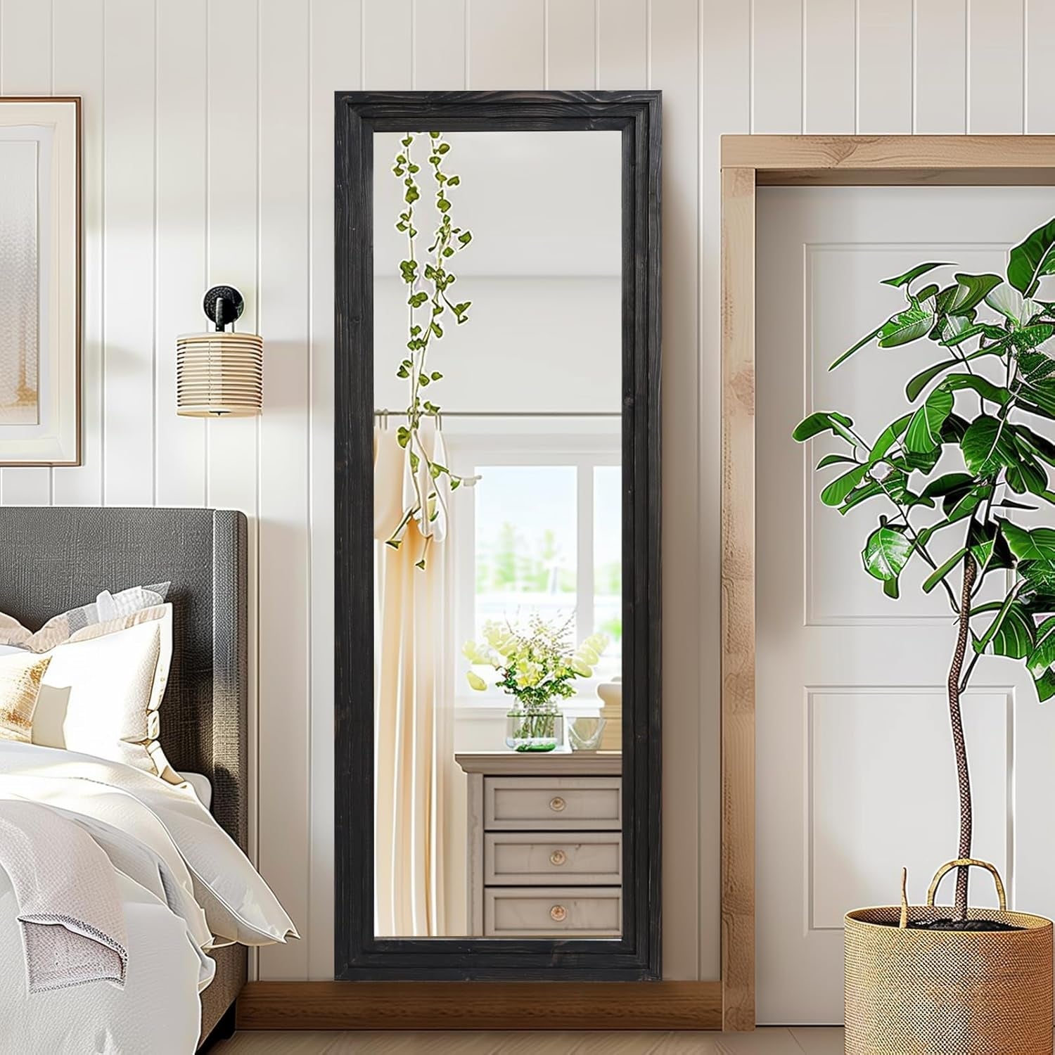 65 Inch Full Length Floor Mirror With Solid Wood Frame Black