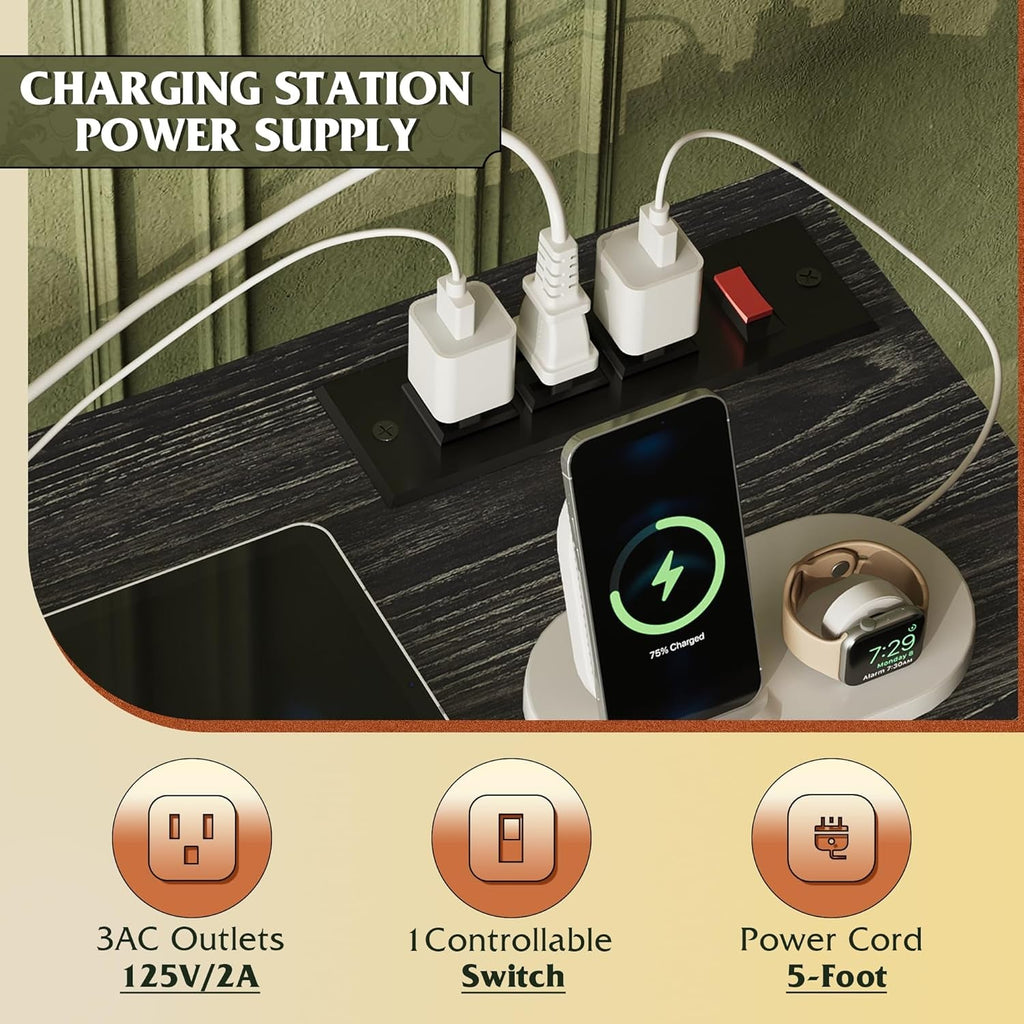 Black Five Drawers Dresser With Integrated Charging